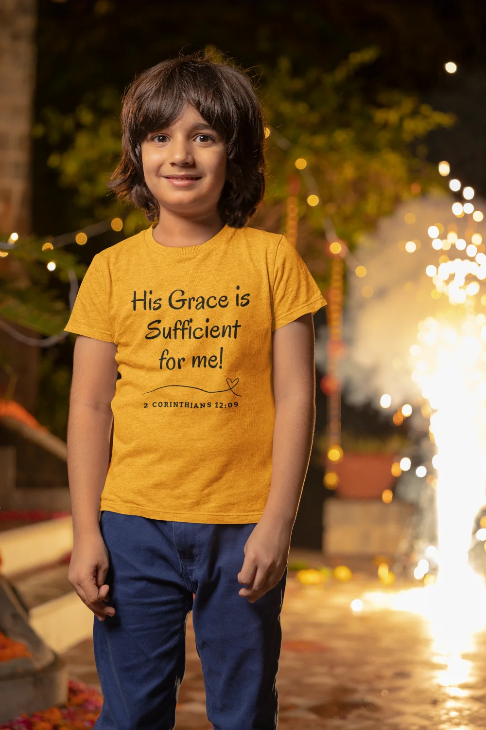 Diwali Themed Mockup Of A Happy Boy With A Heathered T Shirt M36014